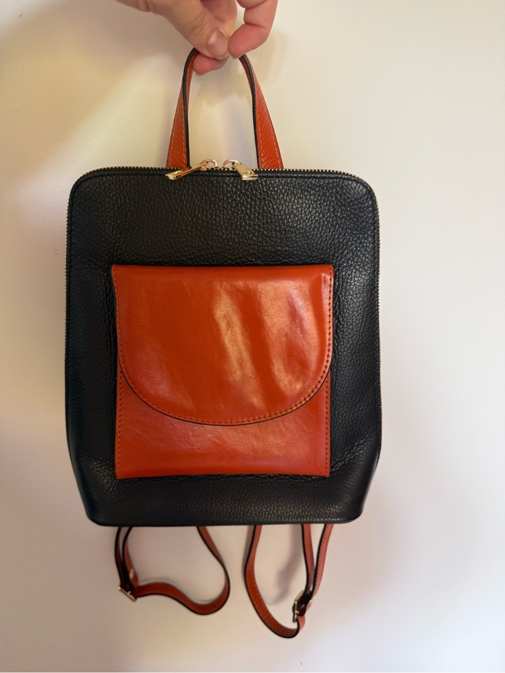 Divina Firenze Made in Italy Genuine Leather Black & Cognac backpack